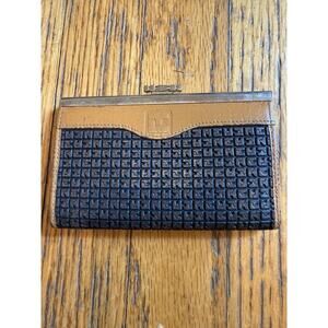 Vintage Ted Lapidus Wallet Womens Black Tan Leather Frame Coin Purse France
